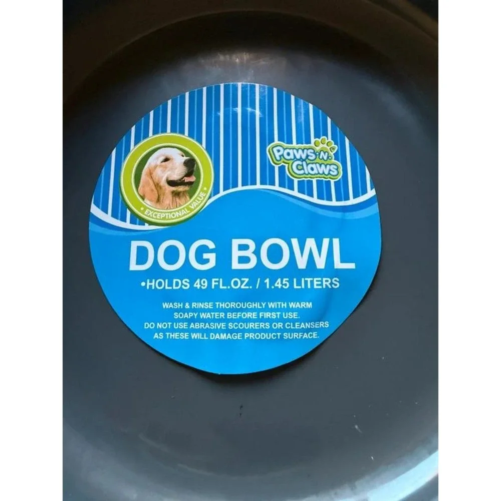 Paws N Claws Plastic Dog Bowls Set of 2 Paw Print Bone Grey 49 oz